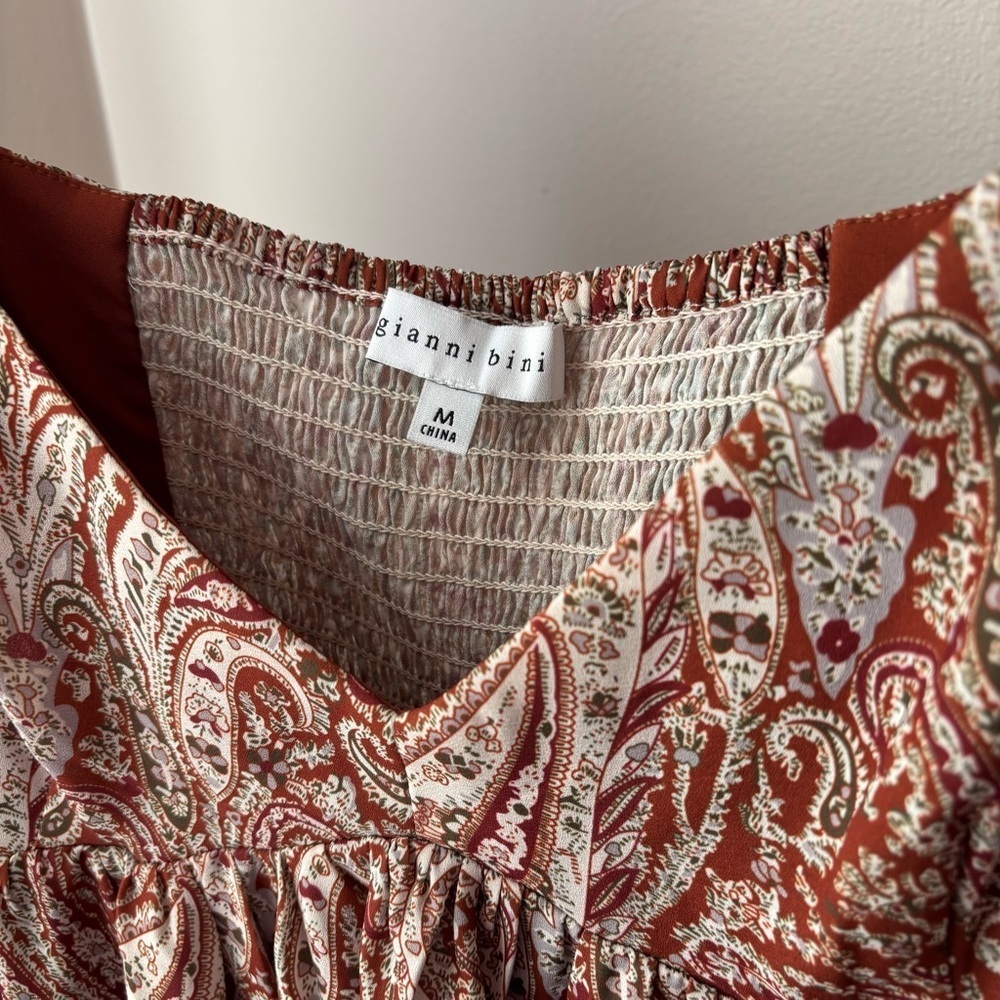 Gianni Bini Paisley Boho Dress Size Medium Fall Autumn Pumpkin Spice NWOT - Picture 2 of 4